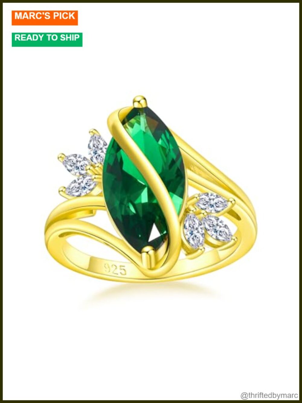 925 Sterling Silver Marquise Cut Engagement Ring Bypass Promise Ring